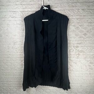 Vintage witchy whimsigoth Black Sleeveless Knit Cardigan Medium Ruffled Ribbed
